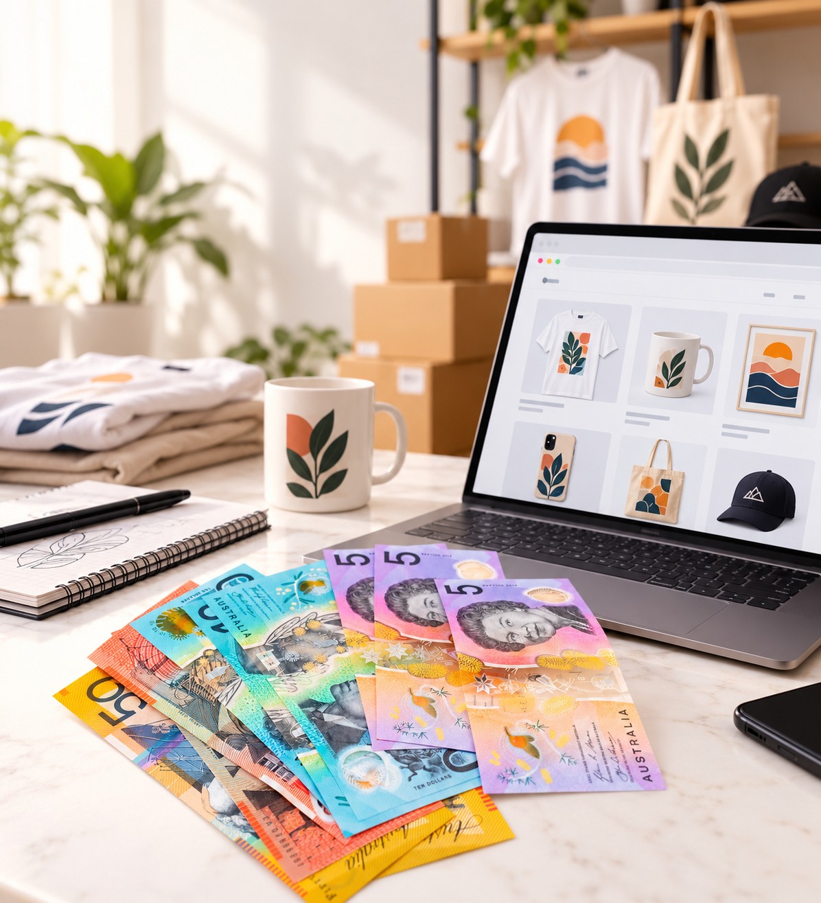 Designer creating custom print on demand products